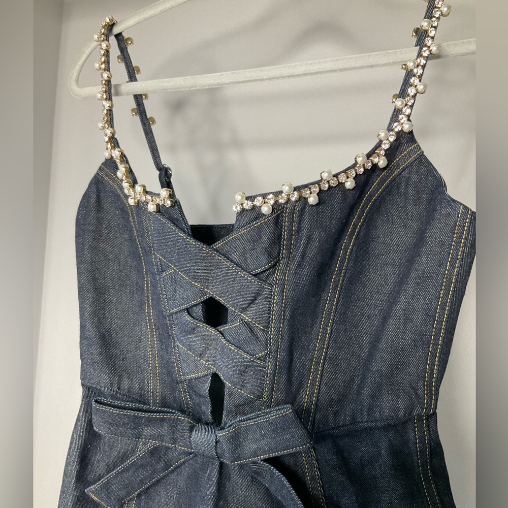 Area Crystal Pearl Corset Mini Dress - Picture 2 of 4